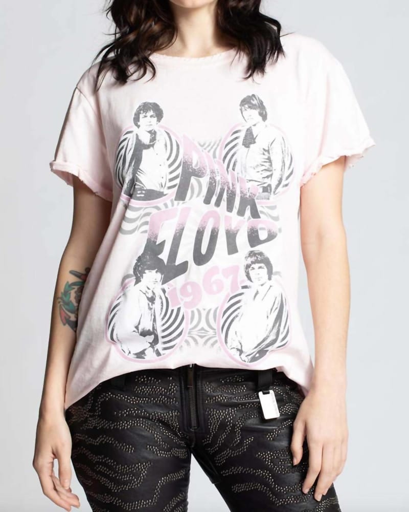 Front of a model wearing a size L Pink Floyd 1967 Tee in Pearl in Pearl by Recycled Karma. | dia_product_style_image_id:334592